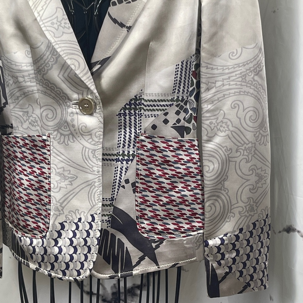 Etro Patterned Tailored Blazer Jacket Lined Silve… - image 3